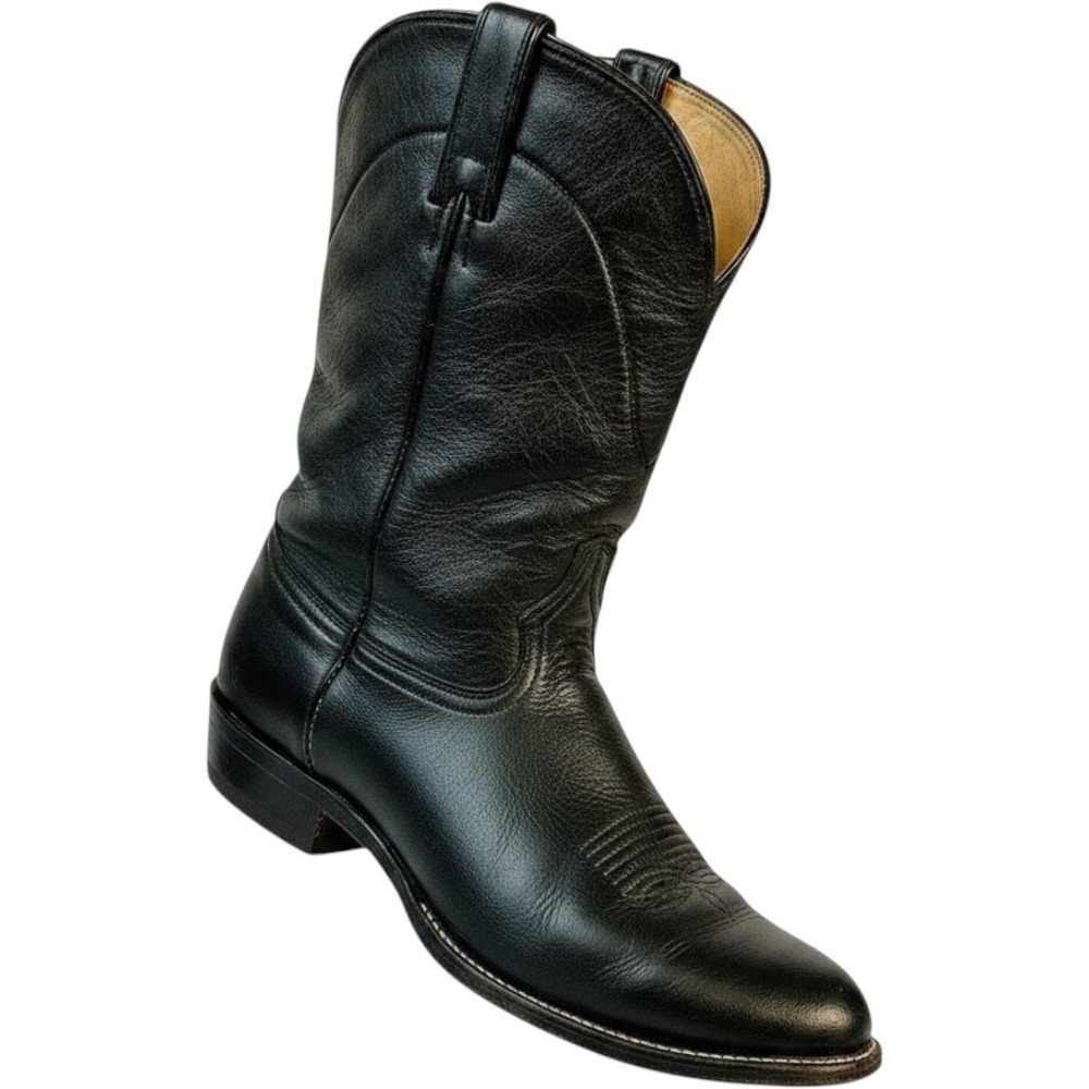Imperial Black Leather Western Roper Boots Biltrite Heel Round Toe 10.5 D Cowboy